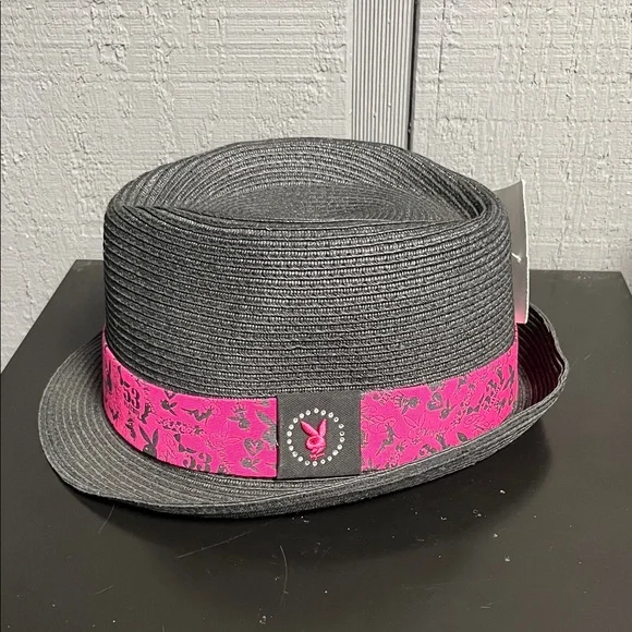 Stylish Black Fedora with Pink Band - Picture 2 of 8